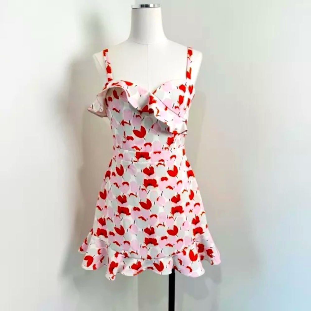 Black Halo Women's Tulip Ruffled Mini Spaghetti Strap Dress NWT Size 4